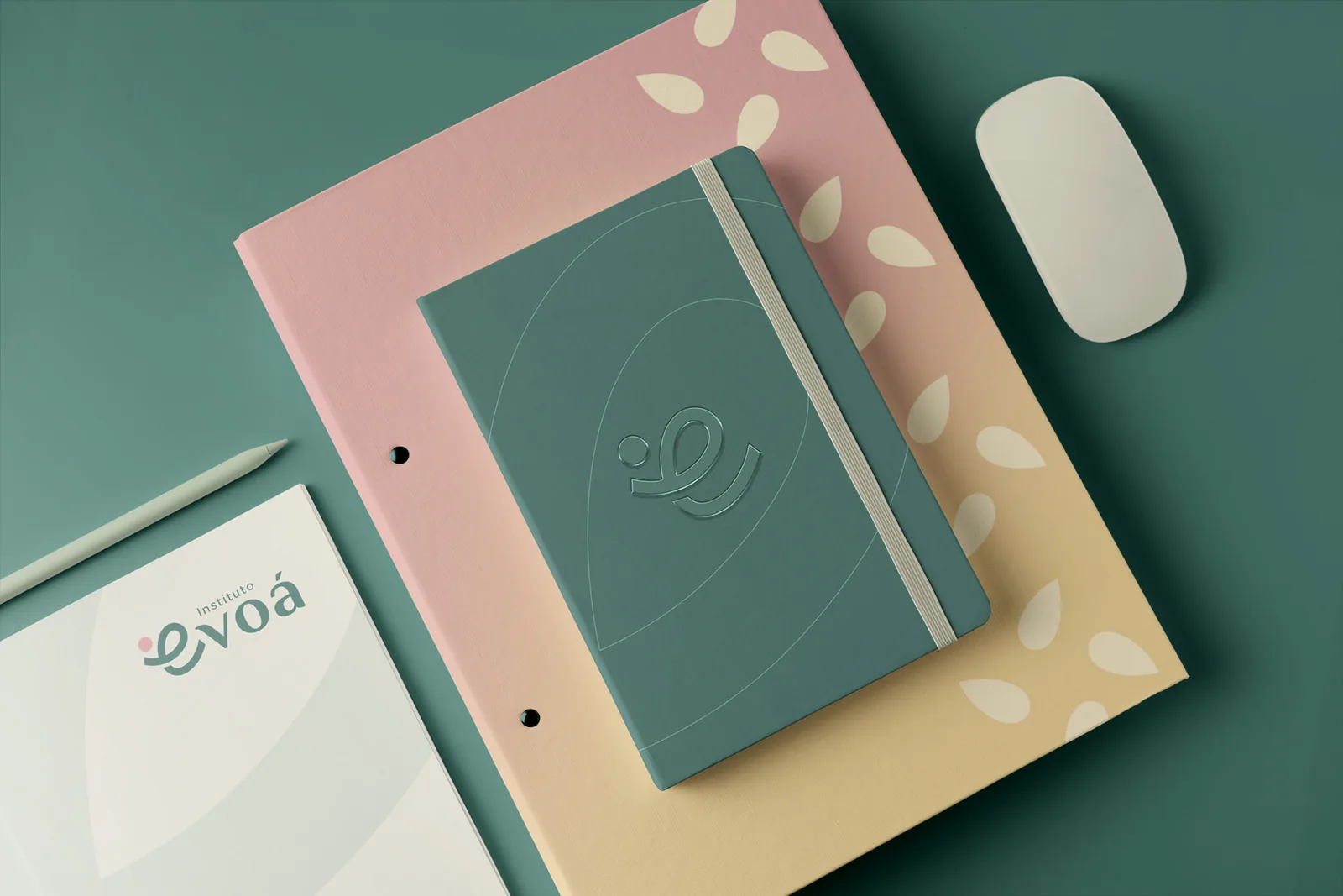 Instituto Evoá — Conjunto de papelaria com cores e padrões