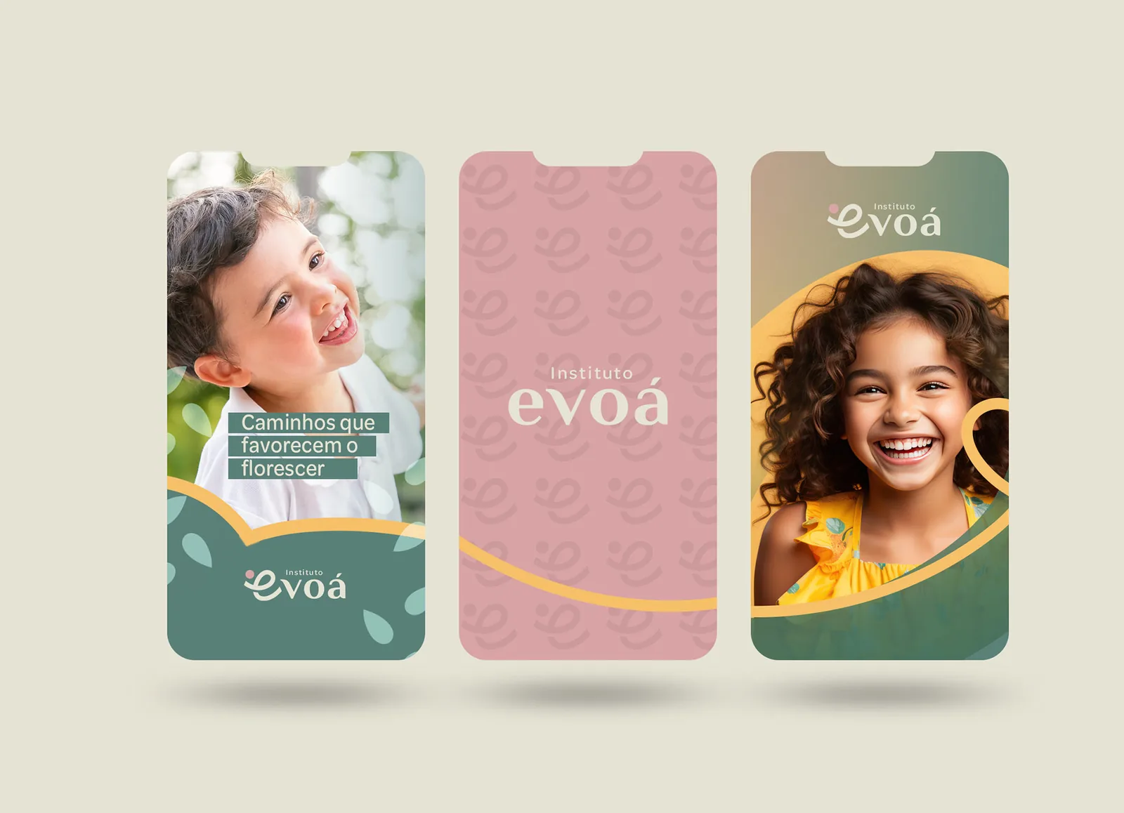 Instituto Evoá — Aplicações da identidade em telas de celular