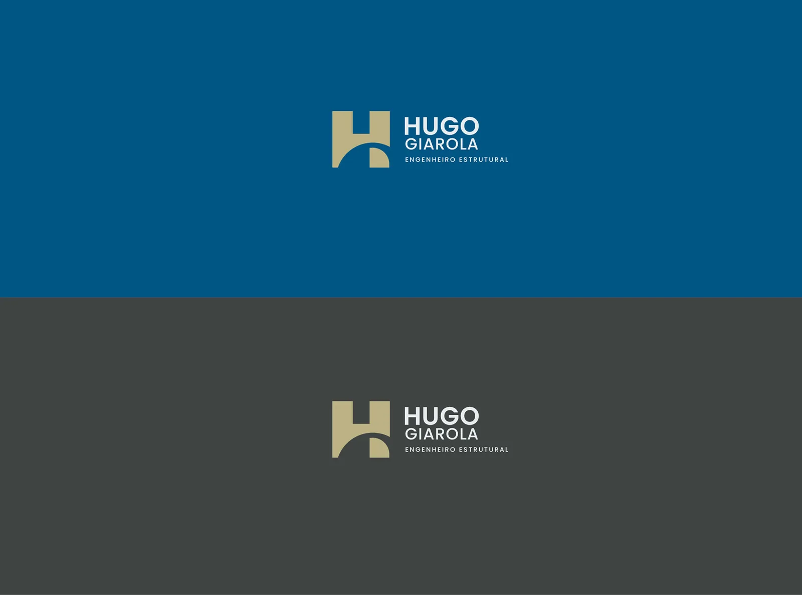 Hugo Giarola — Versões da assinatura visual em azul e cinza